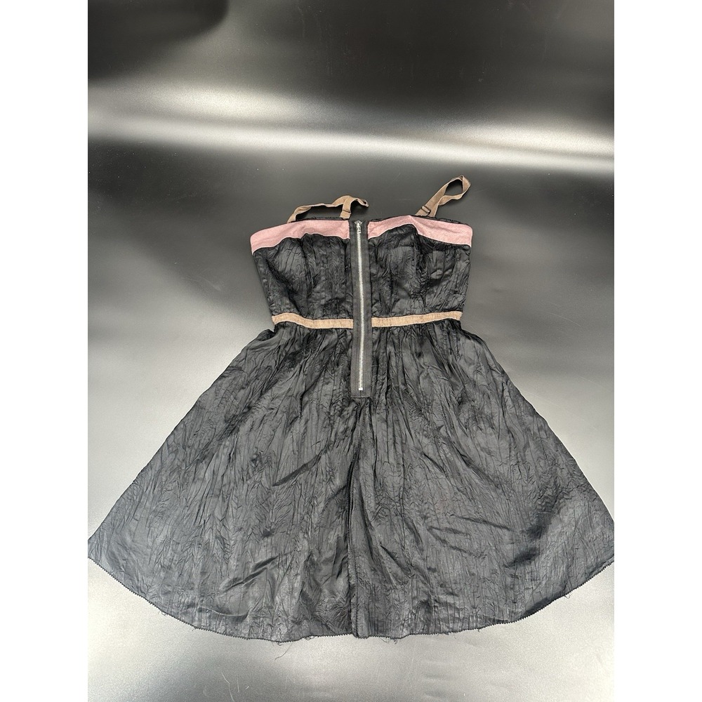 Free People Mini Dress Sz 6 Black Boho Smocked‎ Back Zip Front Removable Straps - Picture 8 of 11